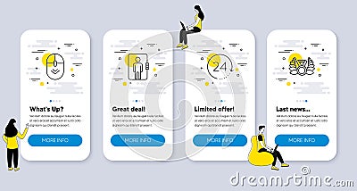 Set of Business icons, such as Scroll down, Elevator, 24 hours. Vector Vector Illustration