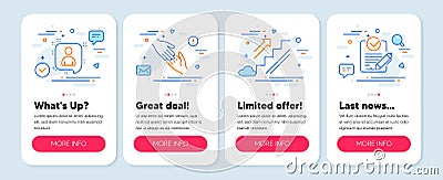 Set of Business icons, such as Stairs, Helping hand, Developers chat symbols. Rfp line icons. Vector Vector Illustration