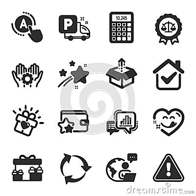 Set of Business icons, such as Surprise boxes, Loyalty program, Graph chart symbols. Vector Vector Illustration