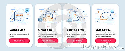 Set of Business icons, such as Swipe up, Rating stars, Winner ticket symbols. Dots message line icons. Vector Vector Illustration