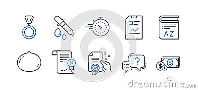 Set of Business icons, such as Timer, Reject certificate, Report document. Vector Vector Illustration