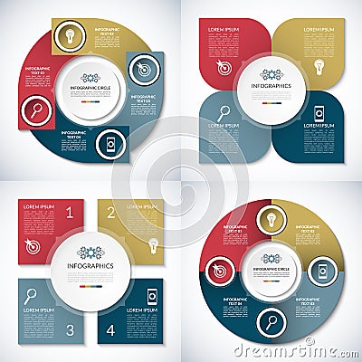 Set of business infographic circle templates. 4 step vector banners Vector Illustration