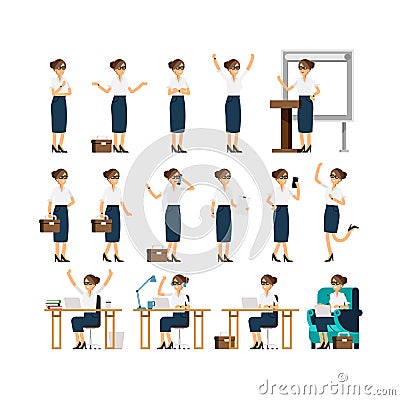 Set of business lady poses Vector Illustration