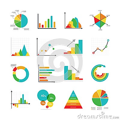 Set of business marketing dot bar pie charts diagrams and graphs Vector Illustration