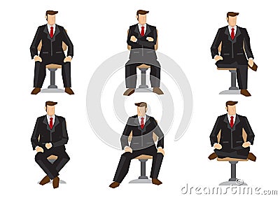 Set of business men in six sitting positions Vector Illustration