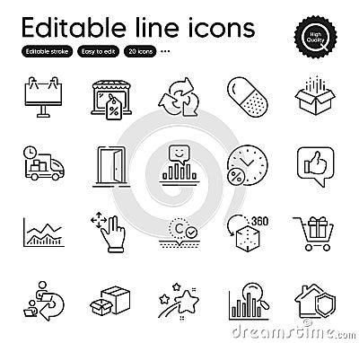 Set of Business outline icons. Contains icons as Like, Delegate work and Augmented reality elements. For website Vector Vector Illustration