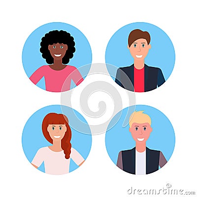 Set business people face avatar collection happy mix race woman man office workers male female cartoon character Vector Illustration