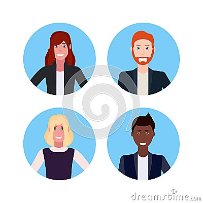 Set business people face avatar collection happy mix race woman man office workers male female cartoon character Vector Illustration