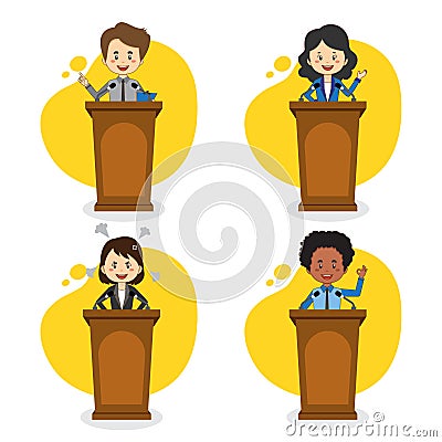 Set of Business People Speak On The Podium Vector Illustration