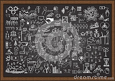 Set of business situation doodles on chalkboard. Vector Illustration