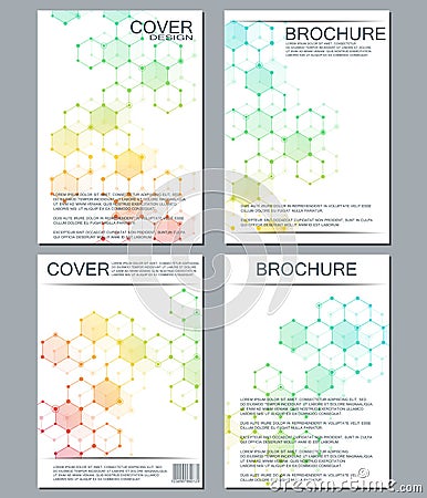Set of business templates for brochure, flyer, cover magazine in A4 size. Structure molecule DNA and neurons. Geometric Vector Illustration