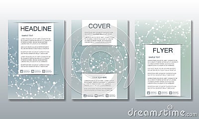 Set of business templates for brochure, flyer, cover magazine in A4 size. Structure molecule DNA and neurons. Geometric Vector Illustration