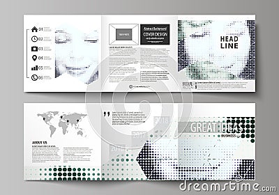 Business templates for tri fold square design brochures. Leaflet cover, vector layout. Halftone dotted background, retro Vector Illustration