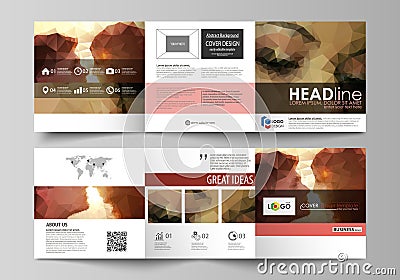 Set of business templates for tri fold square design brochures. Leaflet cover, abstract vector layout. Romantic couple Vector Illustration