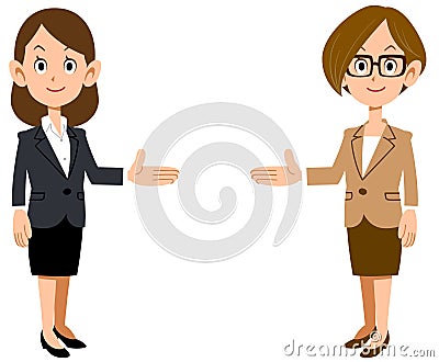 Set of business woman introducing on both sides Vector Illustration