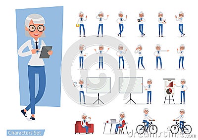 Set of Business Woman showing different gestures character vector design. no5 Vector Illustration