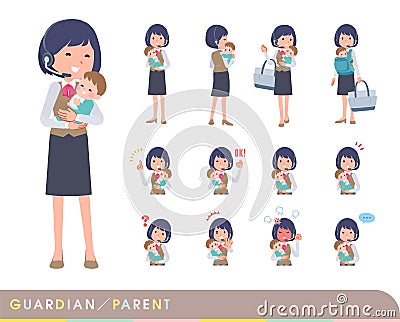 A set of business women with income who are guardian of baby Vector Illustration