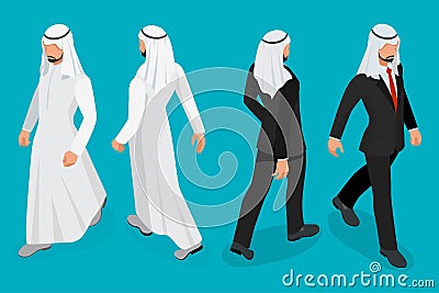 Set of Businessman Arab Man on white background. Isometric character poses. Cartoon people. Create your own design for Vector Illustration