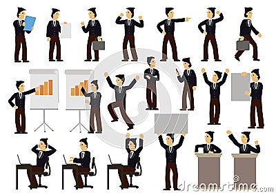 Set of businessman in business wear doing corporate work Vector Illustration