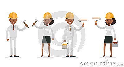 Set of Businessman and Businesswoman character vector design. Presentation in various action with emotions and working. no50 Vector Illustration