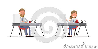 Set of Businessman and Businesswoman character vector design. Presentation in various action with emotions and working. no24 Vector Illustration