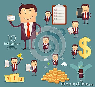 Set of businessman cartoon characters Vector Illustration