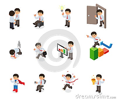 Set of businessman character cartoon. Vector Illustration