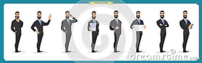 Set of businessman character poses, gestures,actions, body elements. Isolated on white. Vector Illustration