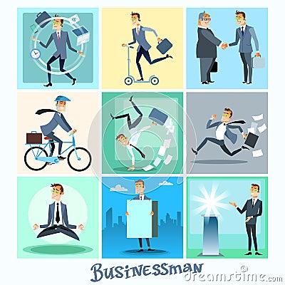 Set businessman collection business situations Vector Illustration