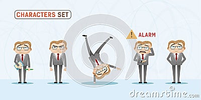 Set of casual emotions and expressions of businessman in office. Casual office look character. Stock Photo