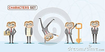 Set of casual emotions and expressions of businessman in office. Casual office look character. Cartoon Illustration