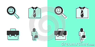 Set Businessman, Magnifying glass for search job, Briefcase and Tie icon. Vector Vector Illustration