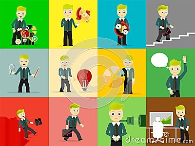 Set of businessman pose character concepts Vector Illustration