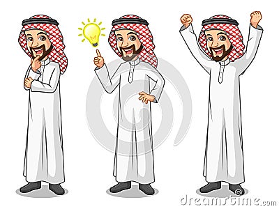 Set of businessman Saudi Arab Man getting ideas gesture Vector Illustration