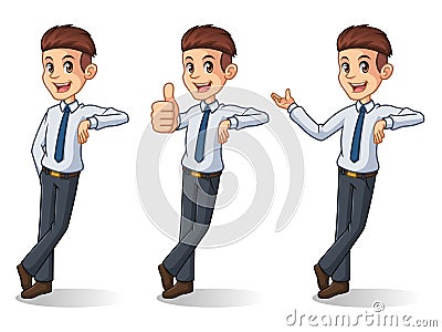 Set of businessman in shirt stand leaning against Vector Illustration