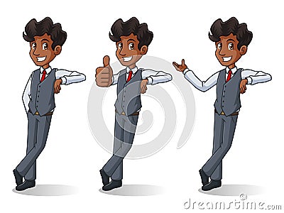 Set of businessman in vest stand leaning against Vector Illustration