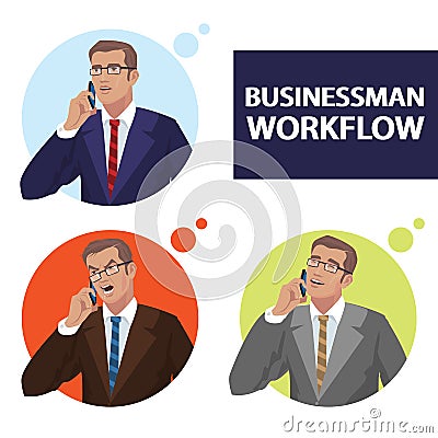 Round icons set with businessmen talking on phone Vector Illustration