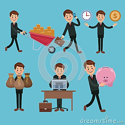 Set of businessmens cartoons Vector Illustration