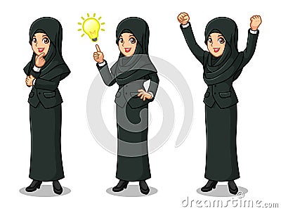 Set of businesswoman in black suit with veil getting ideas gesture Vector Illustration