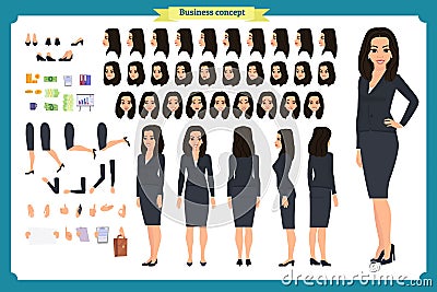 Set of Businesswoman character design character with various views, poses and gestures.style, flat vector isolated.Asian Vector Illustration