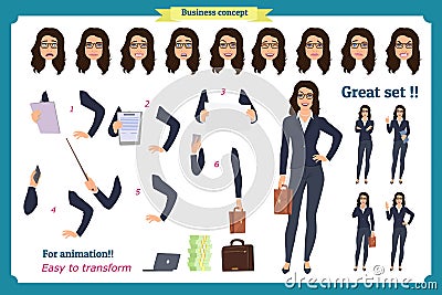 Set of Businesswoman character design with different poses.Illustration isolated vector. Women in office clothes. Business people. Vector Illustration