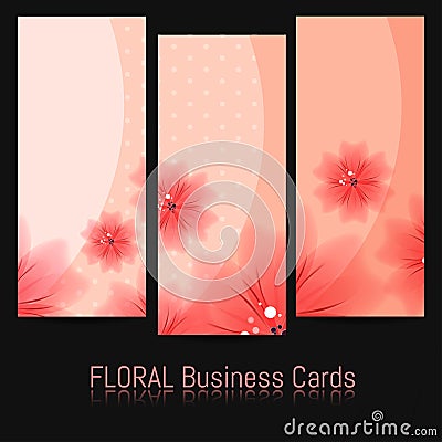 Set of Bussines Cards with Floral Pattern Vector Illustration