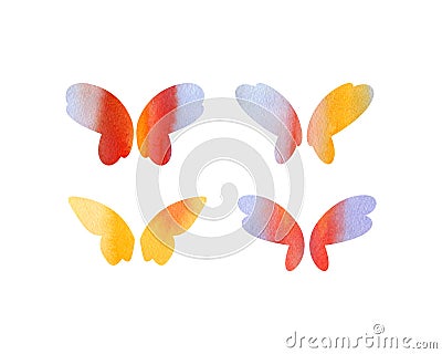 Set of butterfly wings with watercolor texture Stock Photo