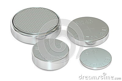 Set of button cell batteries, 3D rendering Stock Photo