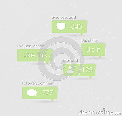 Set button web elements Like, follower, comment icons. Vector Illustration