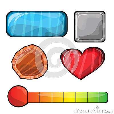 Set of buttons, bright different forms buttons for games Vector Illustration