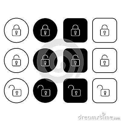 Set of buttons with lock icons. A collection of security symbols for UI UX, web design. Editable stroke Vector Illustration
