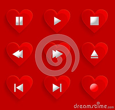 Set of buttons for romantic media player Vector Illustration