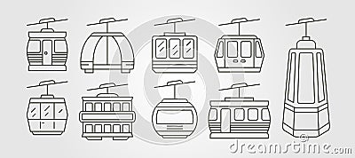 Set of cable car line art icon logo vector symbol minimalist illustration design, funicular railway logo pack Vector Illustration