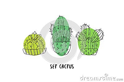 Set of cacti on white background. Botanical card. Succulent in doodle style. Vector Vector Illustration